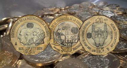 Colección de monedas conmemorativas de 20 pesos vale 500,000 por tener 12 lados